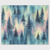 Papier Cadeau Dark Aurora Borealis Night Forest (10) (Plat)