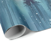 Papier Cadeau Dark Aurora Borealis Night Forest (10) (Coin rond)