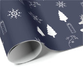 Papier Cadeau Dark Background Wrapping Paper with Silver Reindee (Coin rond)