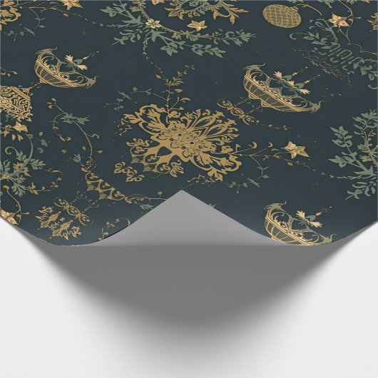 Papier Cadeau Dark Baroque Gold Ornament Wrapping Paper (Coin)