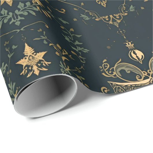 Papier Cadeau Dark Baroque Gold Ornament Wrapping Paper (Coin rond)