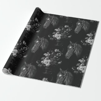 Papier Cadeau Dark Black Elegant Vintage Horse Floral