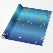 Papier Cadeau Dark Blue Gradient Elegant Music Notes (Déroulé)