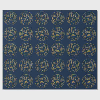 Papier Cadeau Dark Blue &Ornament Merry Christma Rapping Paper