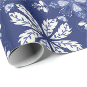 Papier Cadeau dark blue wrapping paper with a white butterfly (Coin rond)
