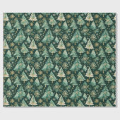 Papier Cadeau Dark Christmas Trees & Snowflakes Wrapping Paper (Plat)