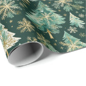Papier Cadeau Dark Christmas Trees & Snowflakes Wrapping Paper (Coin rond)