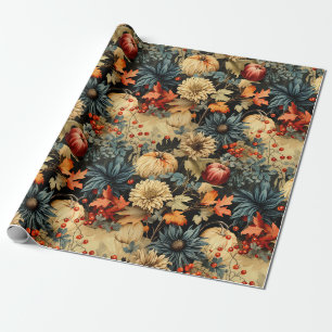 Papier Cadeau Dark Cottagecore Automne Fleur de Citrouille