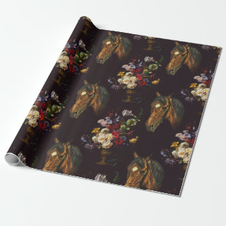 Papier Cadeau Dark Elegant Vintage Horse Floral