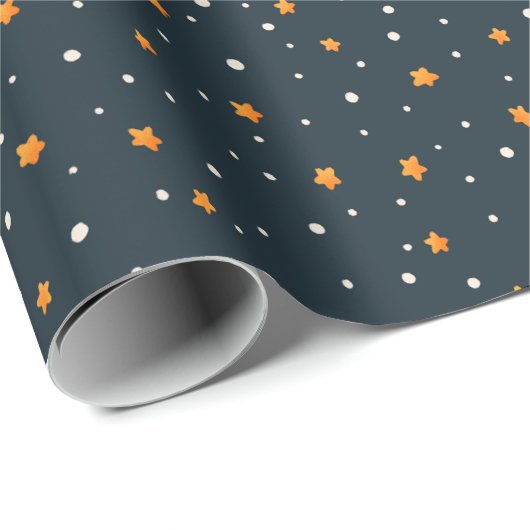 Papier Cadeau Dark Gold Starry Night Holiday Wrapping Paper (Coin rond)