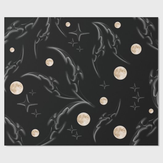 Papier Cadeau Dark Gothic Moon & Stars Wrapping Paper  (Plat)