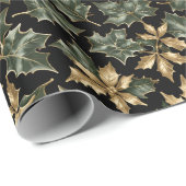 Papier Cadeau Dark Green & Gold Foliage Wrapping Paper (Coin rond)