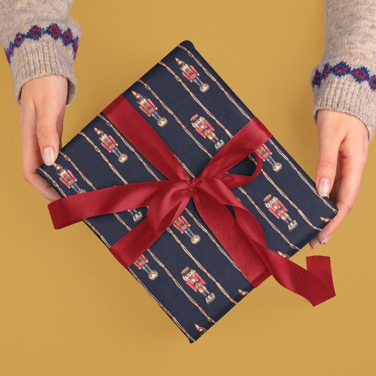 Papier Cadeau Dark Navy Nussknacker Retro Christmas Pattern