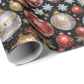 Papier Cadeau Dark Ornament Wrapping Paper with Silver, Gold Red (Coin rond)