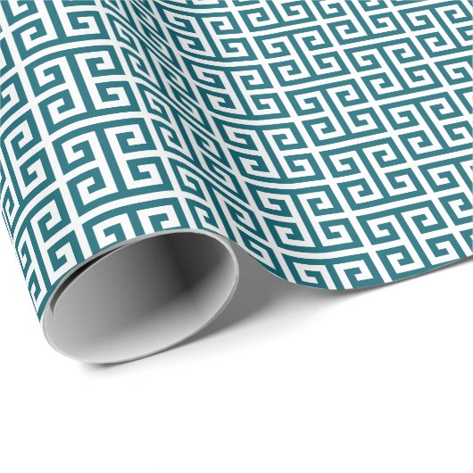 Papier Cadeau Dark Teal and White Greek Key Pattern (Coin rond)