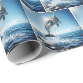 Papier Cadeau Dauphin avec Casquette de fête d'anniversaire (Coin rond)