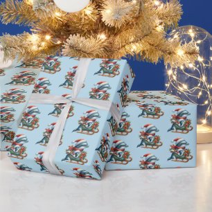 Papier Cadeau Dauphin de plage en carrelage festif Noël