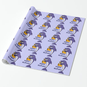 Papier Cadeau Dauphin drôle jouant l'anniversaire Giftwrap de