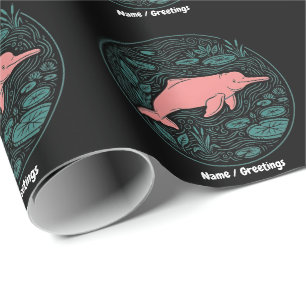 Papier Cadeau Dauphin Rose de la Rivière Boto Art Animalier Mat