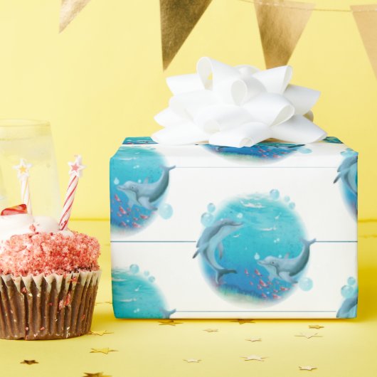 Papier Cadeau Dauphins et vie marine (Fête d'anniversaire)