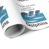 Papier Cadeau Dauphins Nageant Ensemble Amitié (Coin rond)