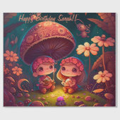 Papier Cadeau De beaux elfes mignons jouent sous les champignons (Plat)