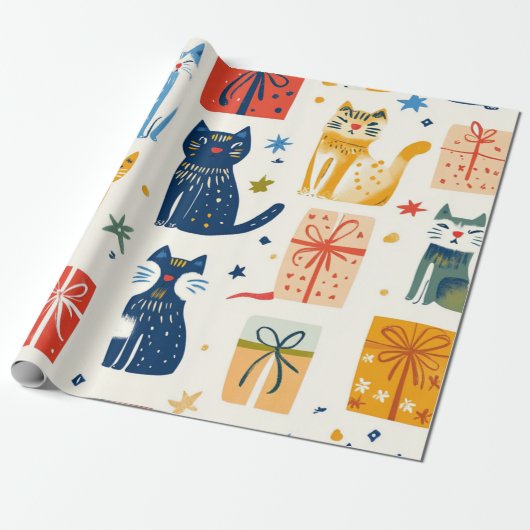 Papier cadeau de chat mignonne - Festive Feline (Déroulé)