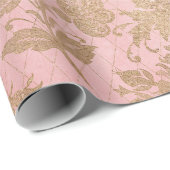Papier cadeau de dentelle rose et or (Coin rond)