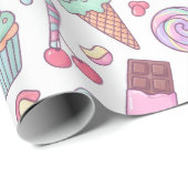 Papier Cadeau de Desserts Pastels Doux (Coin rond)