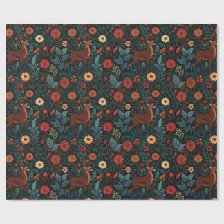 Papier cadeau de fête de cerfs et de fleurs de for