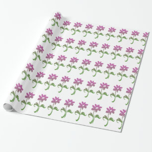 Papier cadeau de jardin rose et vert à fleurs