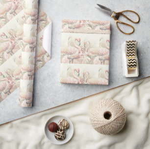 Papier cadeau de mariage Flamingo Tropical Monogra