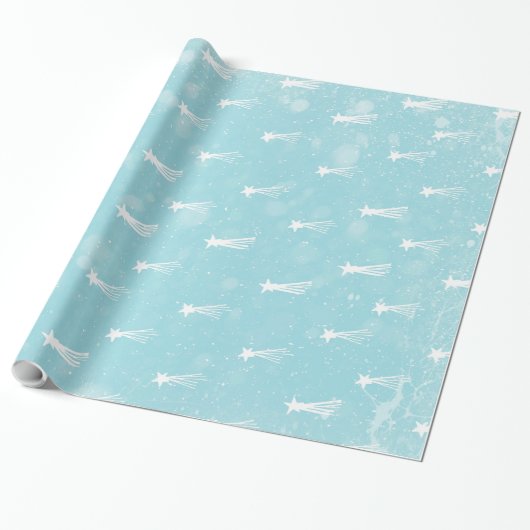 Papier Cadeau De Meteor Stars et Noël Turquoise Motif de Noël (Déroulé)