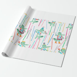 Papier Cadeau De mignons alligators avec des instruments de musi