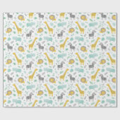 Papier Cadeau De mignons animaux de la jungle avec feuilles et f (Plat)
