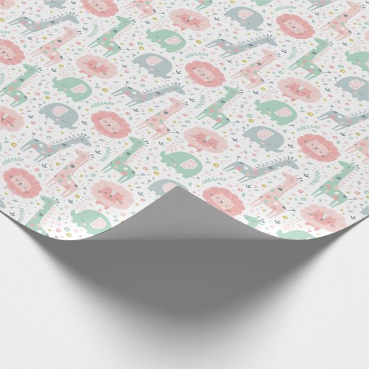 Papier Cadeau De mignons animaux de la jungle sur blanc (Coin)
