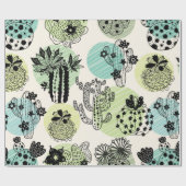 Papier Cadeau De mignons cactus en fleurs. Patch transparent à m (Plat)