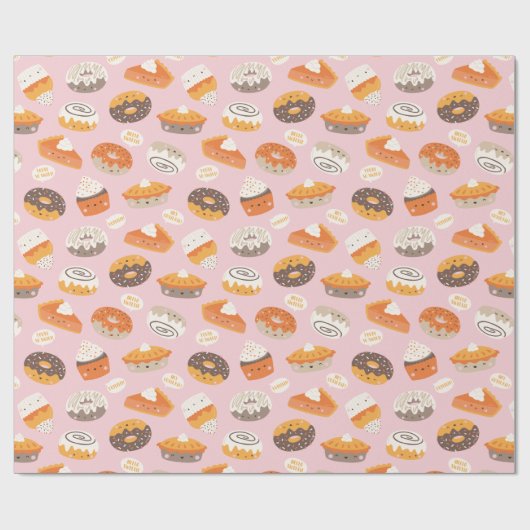 Papier Cadeau De mignons cupcakes, beignets et tartes avec du te (Plat)