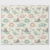 Papier Cadeau De mignons dinosaures Sketchy en Terre Jurassique (Plat)