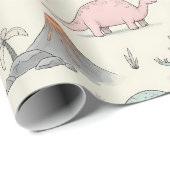 Papier Cadeau De mignons dinosaures Sketchy en Terre Jurassique (Coin rond)