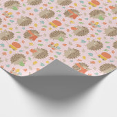 Papier Cadeau De mignons hérissons avec des petits Feuille roses (Coin)