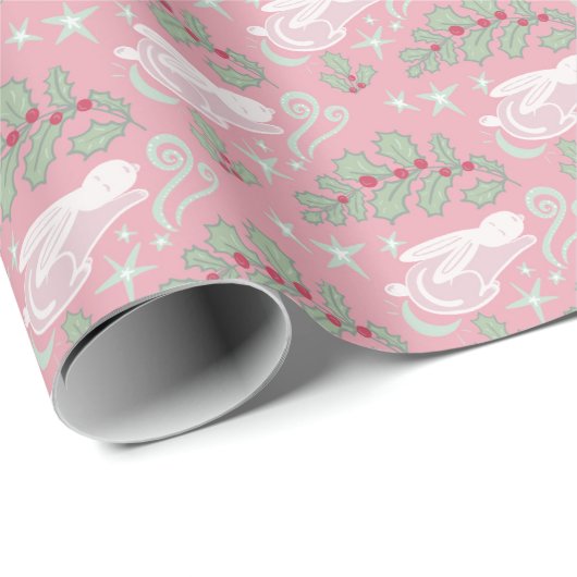 Papier Cadeau De mignons lapins d'hiver endormis (Coin rond)