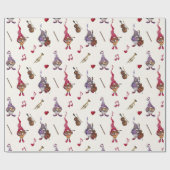 Papier Cadeau De Mignons Musiciens Nains Donnent un Concert de F (Plat)