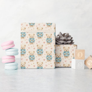 Papier Cadeau De mignons Nounours en Sweaters Bleus