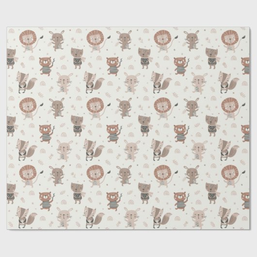 Papier Cadeau De mignons petits animaux dans les tons terre (Plat)