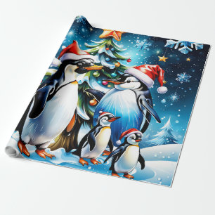 Papier Cadeau De mignons pingouins dans un style de dessin animé