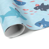 Papier Cadeau De mignons requins drôles avec des casquettes pira (Coin rond)