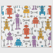 Papier Cadeau De mignons robots à doodle. Motif sans couture. Ch (Plat)
