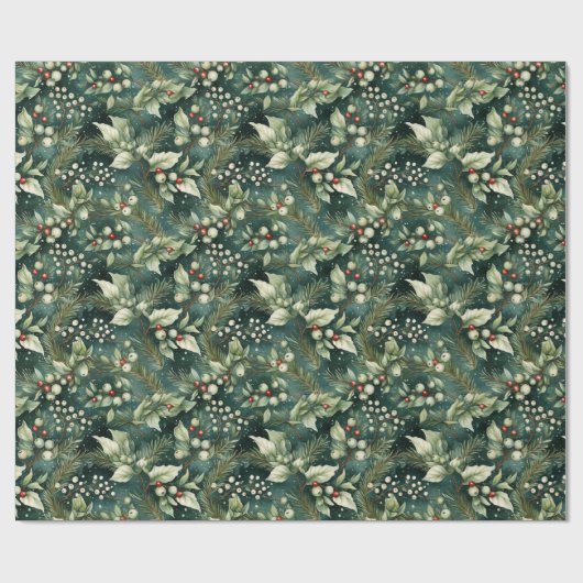 Papier cadeau de Noël à feuillage vert (Plat)