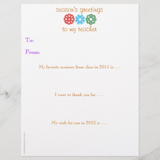Papier Cadeau de Noël à l'enseignant - 2011 / 2012 (Devant)